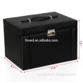 Black Leather Large Jewelry Box Lockable Makeup Storage Case with Large Mirror Drawer